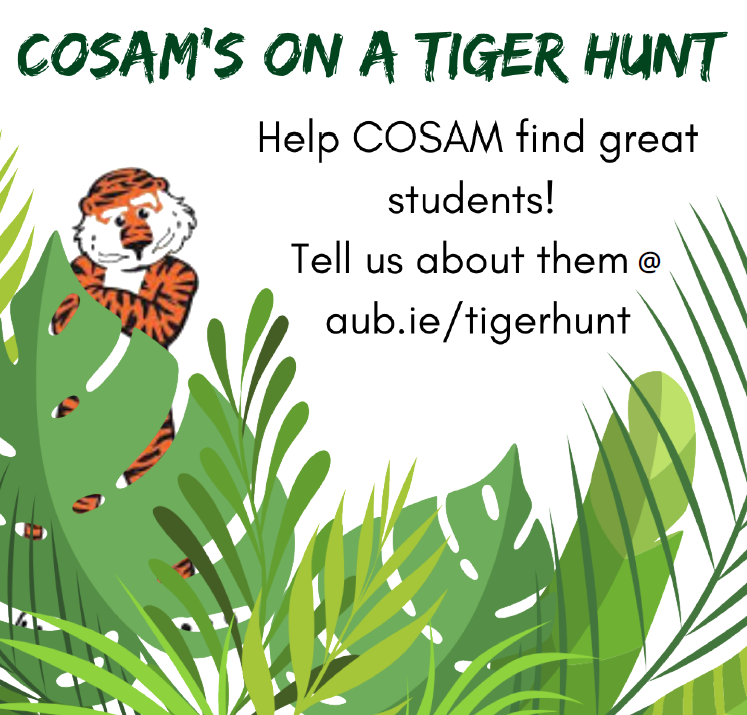 Tiger hunt graphic encourages people to refer new students to COSAM 