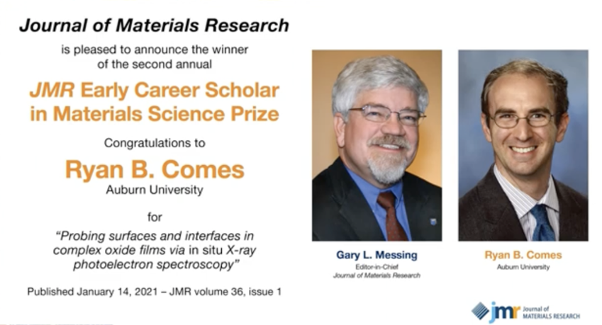 Physicist from Auburn University selected for top paper by the Journal of Materials Research