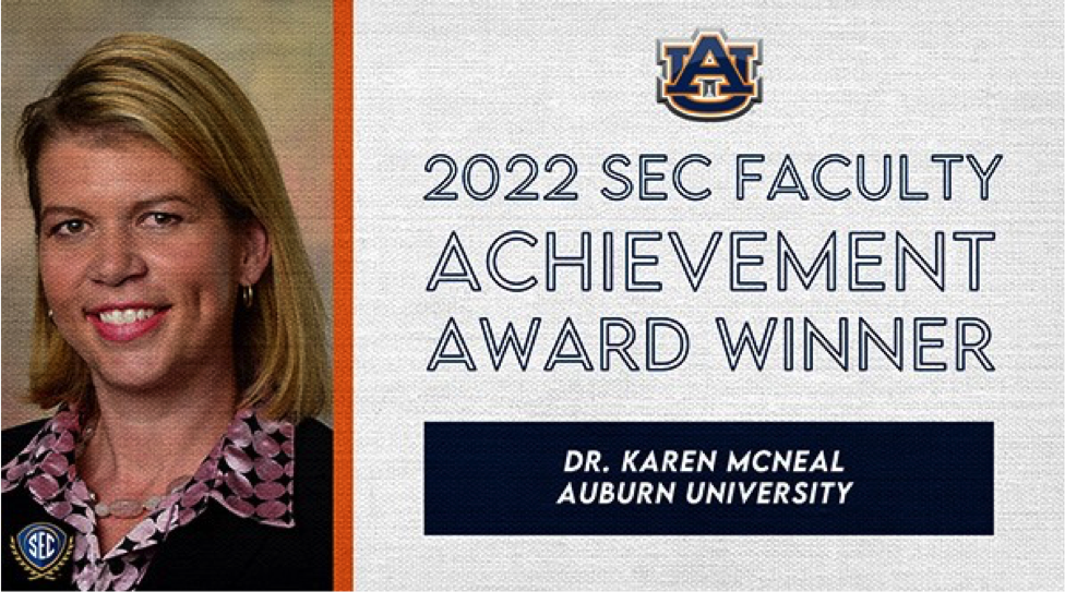 Karen McNeal named Auburn University’s 2022 SEC Faculty Achievement Winner