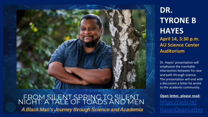 Tyrone Hayes seminar and discussion – April 14 at 3:30 p.m.; Please read open letter before attending