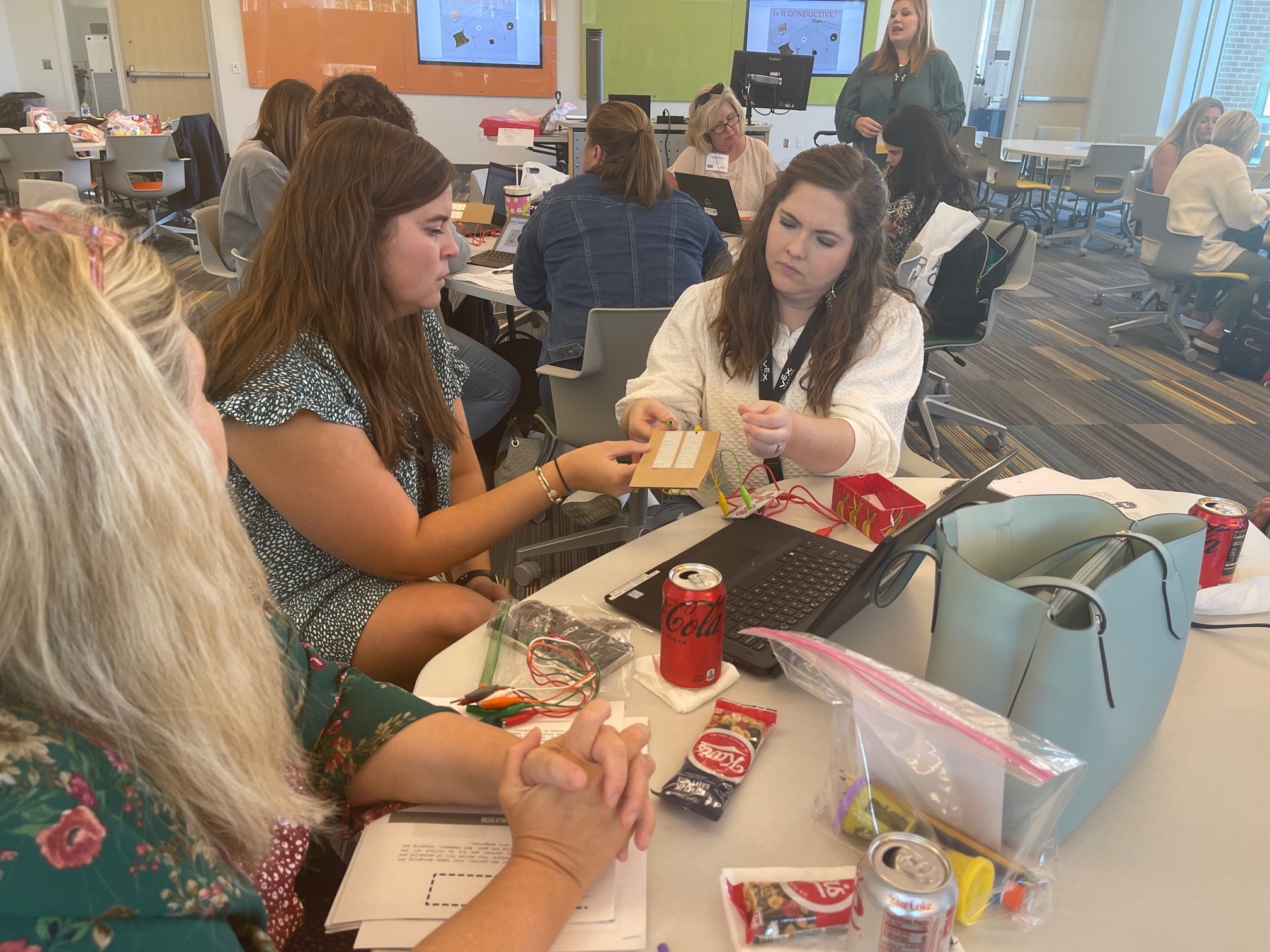 Educators at SERC participate in a Makey Makey workshop and explore conductivity
