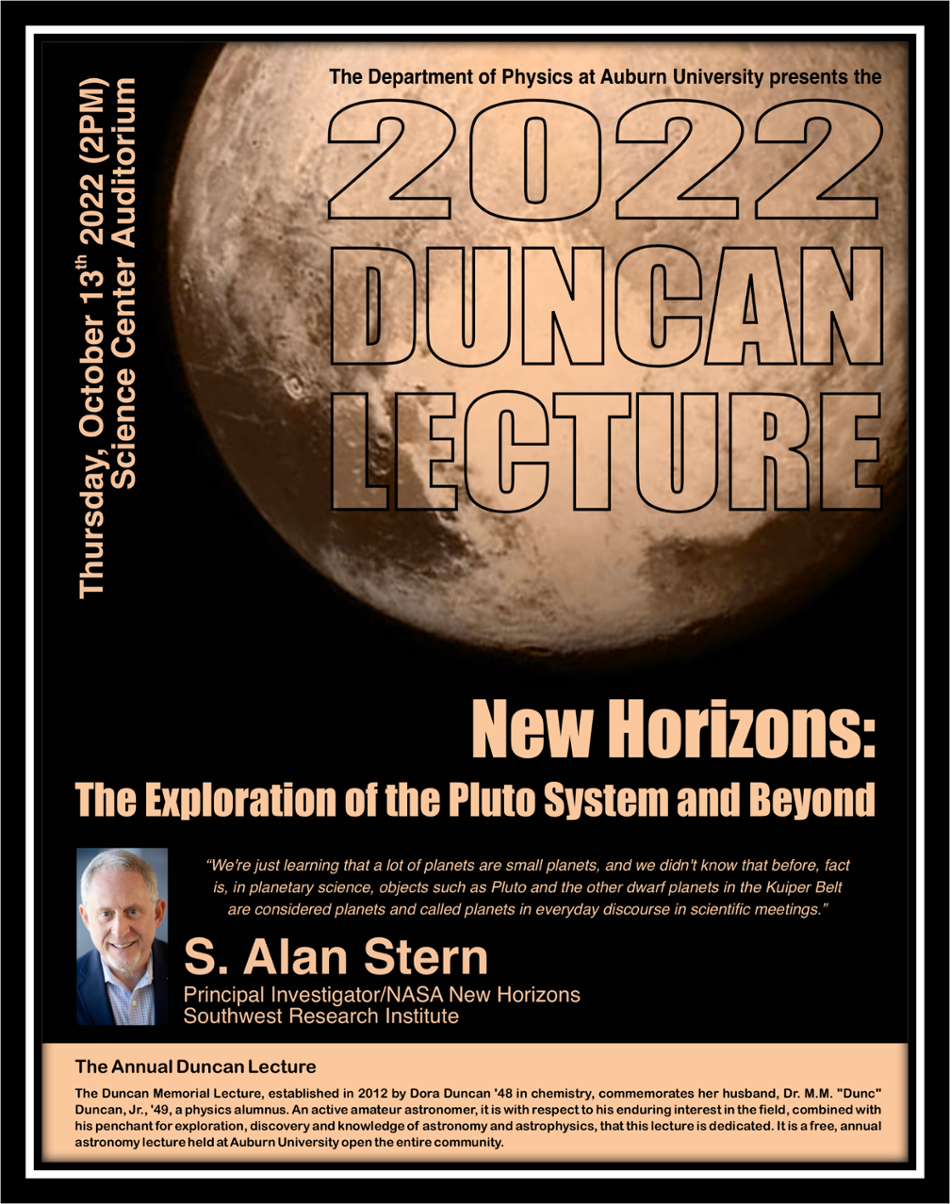 Listen to the Primary Investigator of the NASA New Horizons mission at this year’s Duncan Lecture