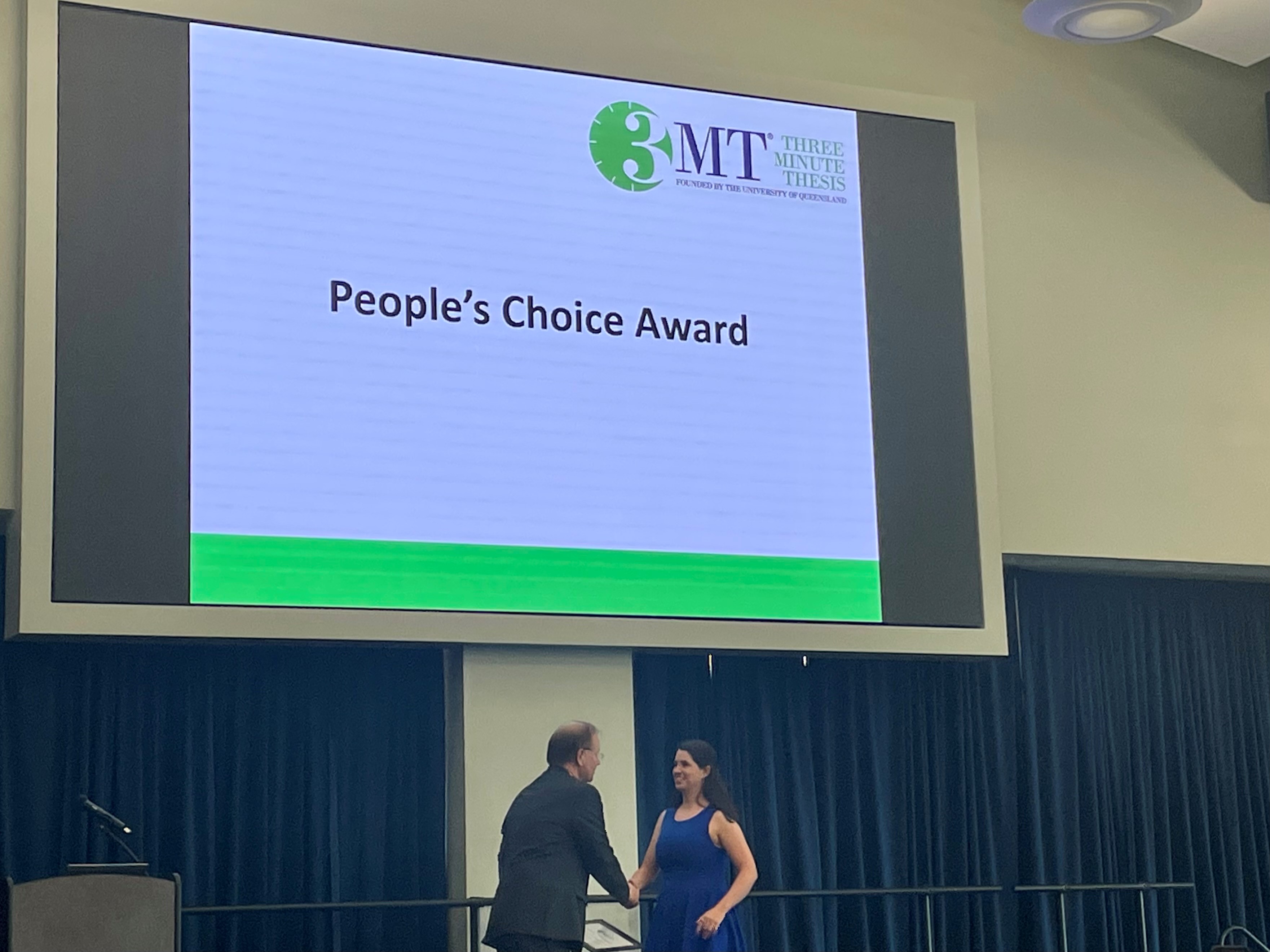 Miranda Silano with the 3MT People’s Choice Award. 