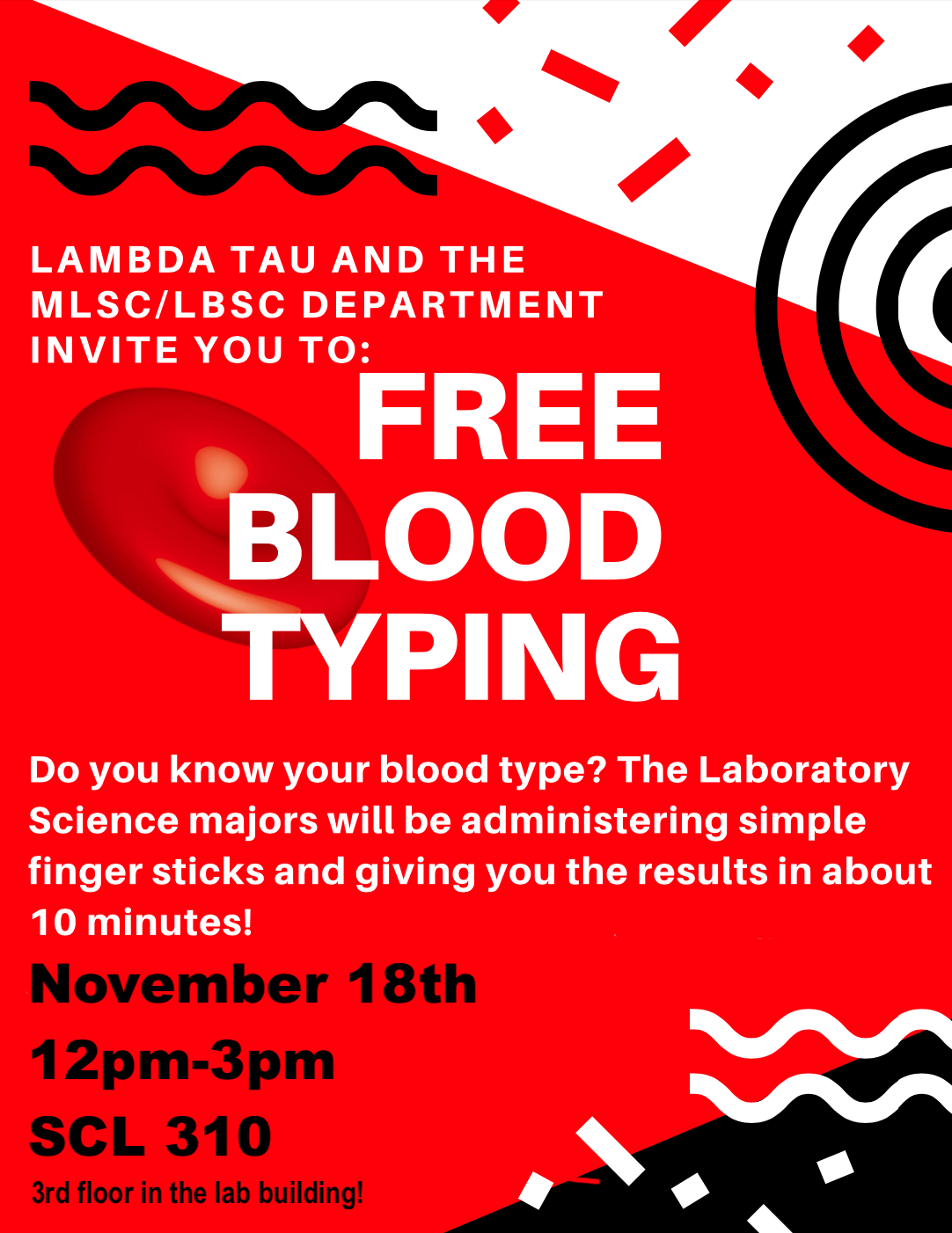 Image of flyer where students can learn their bloodtype