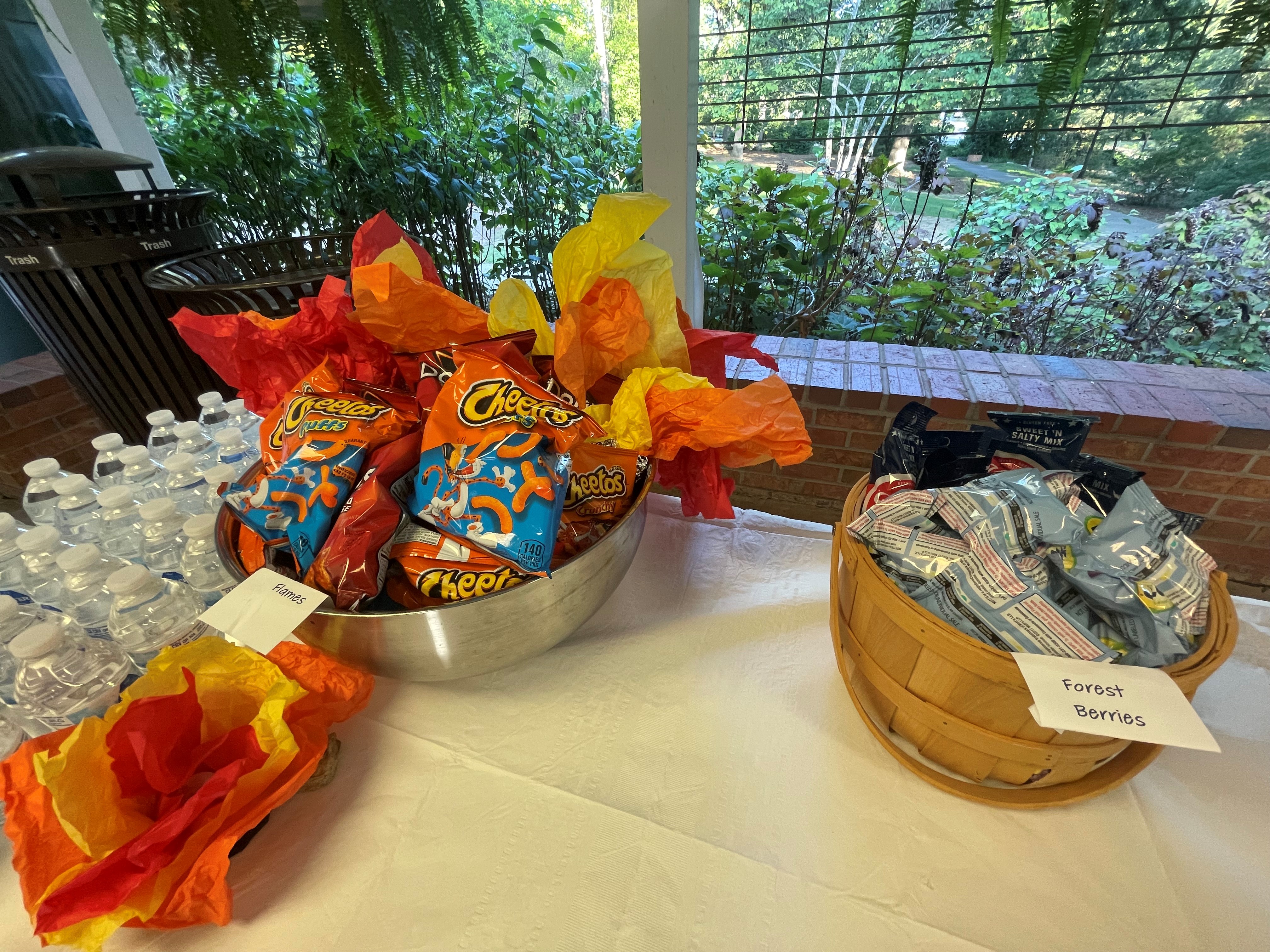 Tissue paper campfires adorned the snacks and drinks at the event.