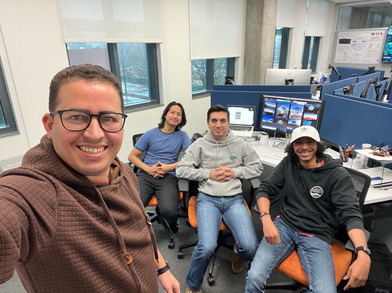 Youssef Moulane take a selfie with a team that observed the comet remotely this weekend from Auburn Universitys Leach Science Center: right to left  Joseph Tucker, undergraduate student,  Mohammed Saki, postdoctoral researcher and Bebi Rai, graduate student. 