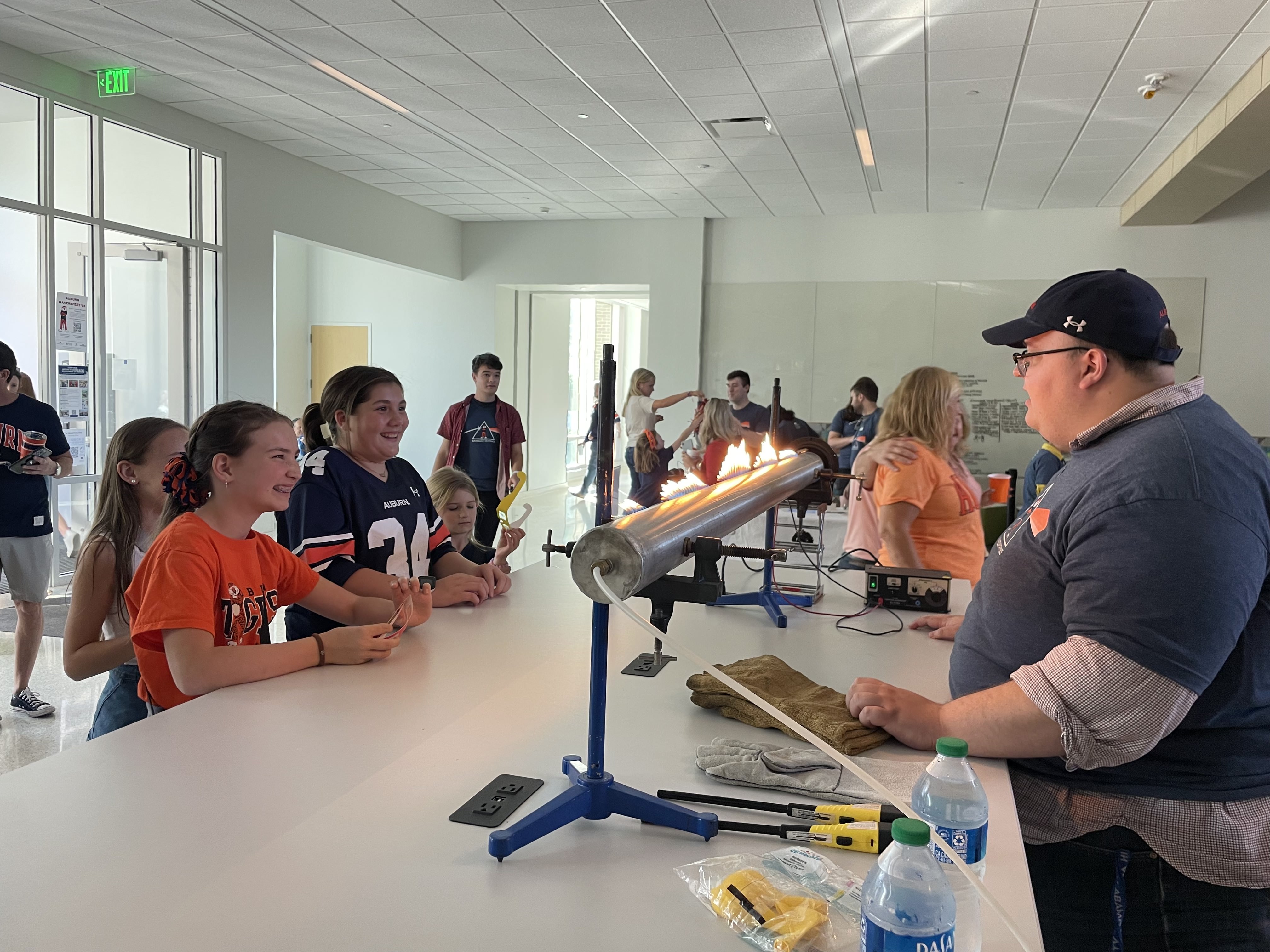 Tailgaters enjoyed witnessing the dancing flame of the Ruben’s Tube. The flame forms a specific pattern based on the sound feeding into the tube.