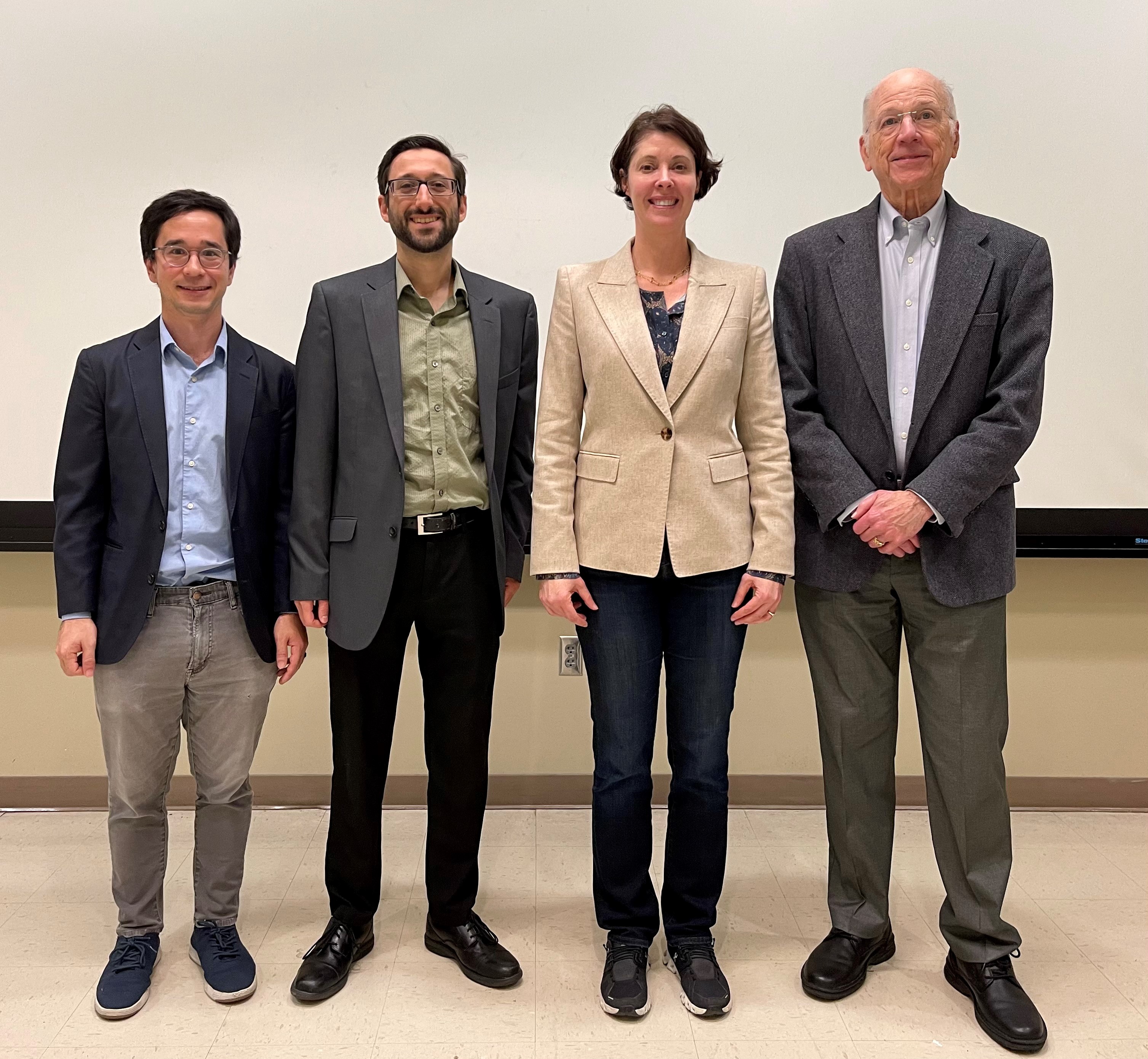 Left to right: Paul Ohno, Chris Grieco, Christy F. Landes and former COSAM Dean Stewart Schneller at the lecture.