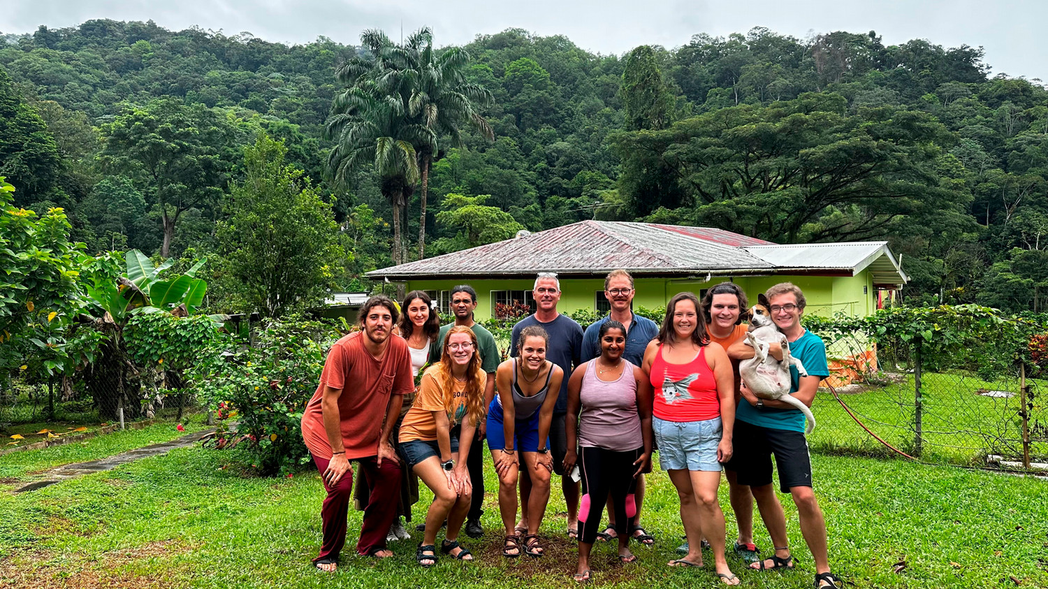Prof. Bassar with postdocs and field crew at the field station in Trinidad