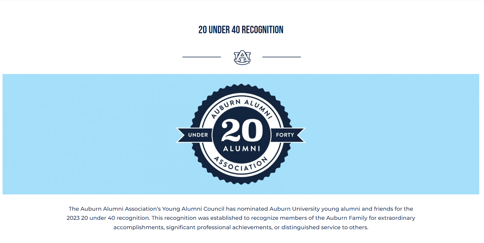 Congratulations to COSAM graduates Auburn’s Alumni Association’s 20 under 40 Recognition