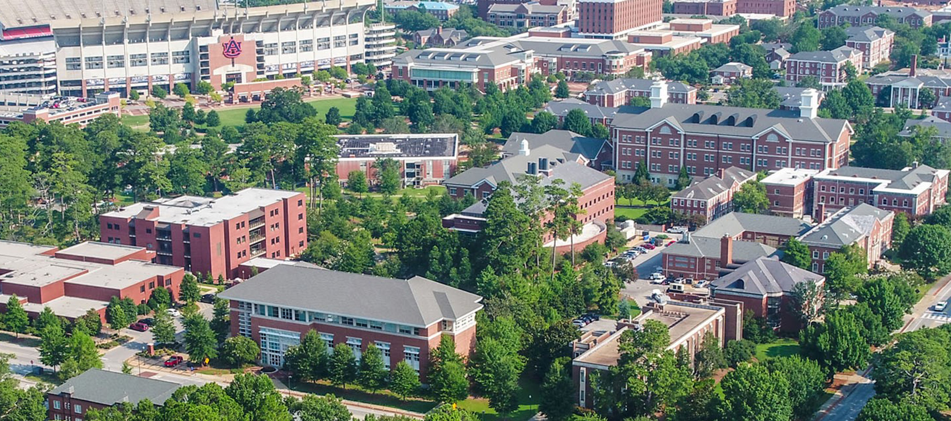 arial view of COSAM buidlings on campus