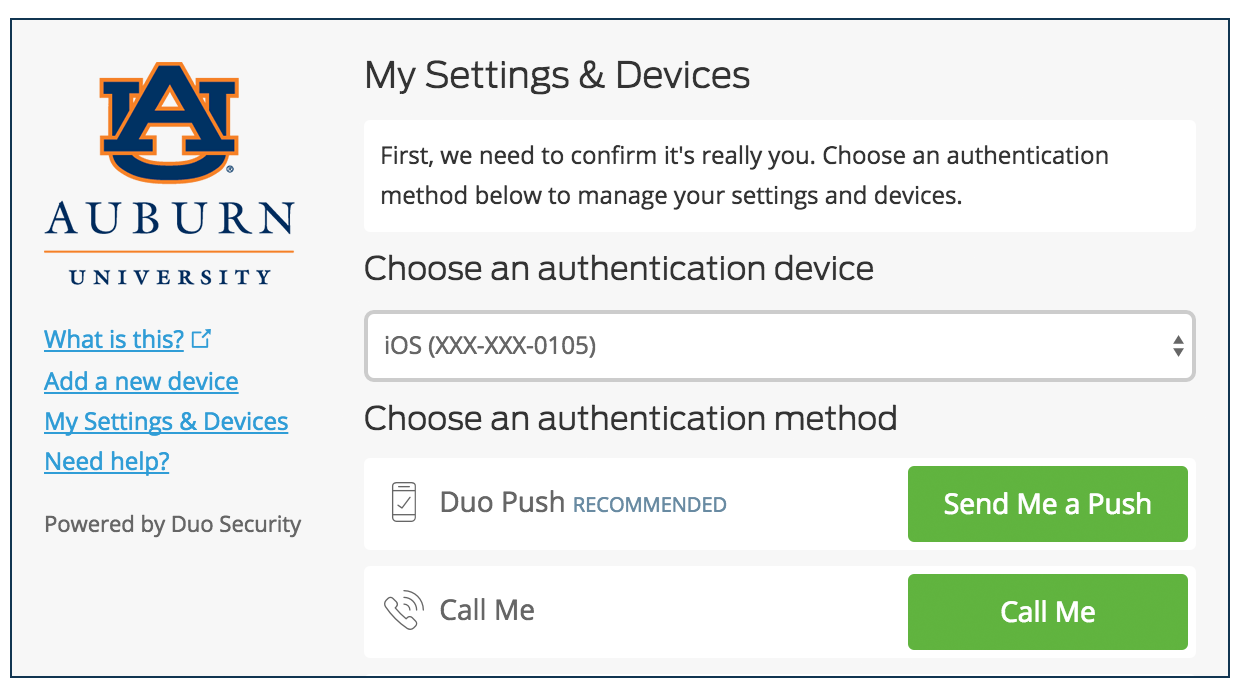 Authenticate to My Settings & Devices