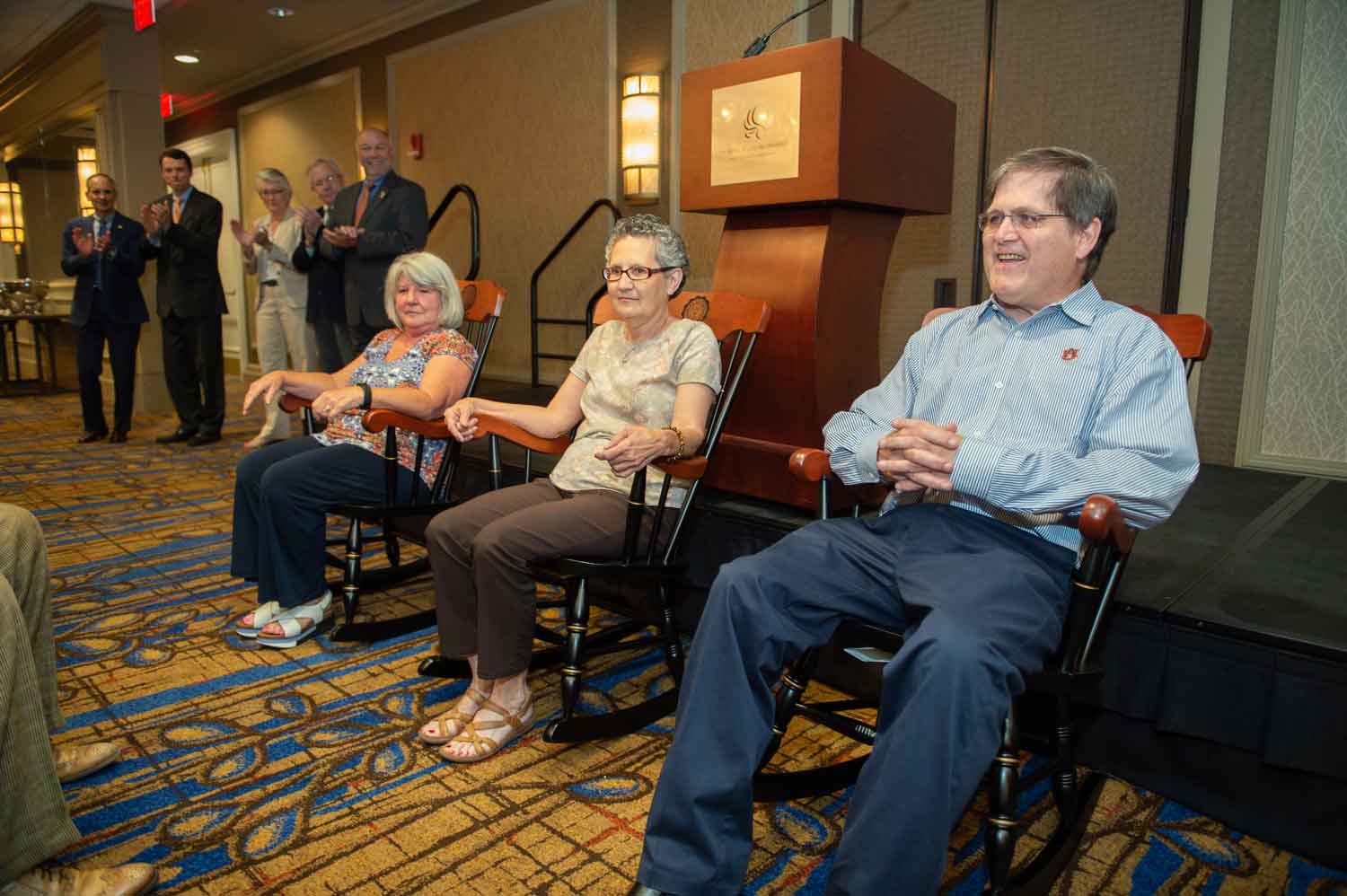 Bill Mceachin in his rocking chair for having 40 years of service.