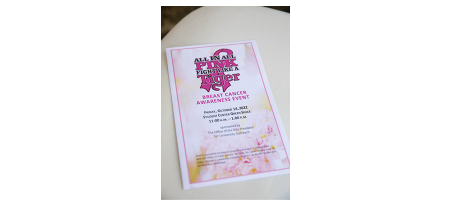 A pink and white program flyer for 10th Annual All In All Pink.
