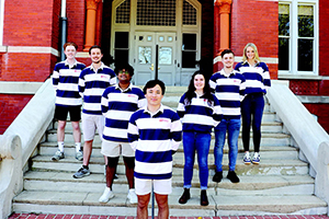 Campus Kitchen 2022–2023 Executive Board Members. L–R. Phillip McCain, Owen Harris, Teja Ramapuram, Ryan Mumford, Barrett Maloney, Brandon Thomas and Elise Fitzgerald. Elise is the 2023–2024 president for Campus Kitchen. She will lead all operations with over 100 shift leaders and the new exec board. Phillip, Owen, Teja, Ryan, and Brandon are all pursuing Medical School in Fall 2023. Barrett will be pursuing a graduate degree in Microbiology.