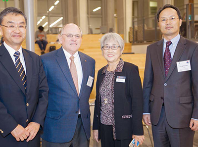 (Pictured Left to Right) Daniel Yu, OPCE
Assistant Director, Global Leadership Training;
Bill Ham, Mayor, City of Auburn; Dr. Suhyun
Suh, Coordinator, Korea Corner; and Lee
Sangho, Deputy Consul General of Republic
of Korea, at the Panel Discussion for the North
Korean Conflict