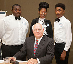 Judge W.K. Watkins with students at naturalization ceremony