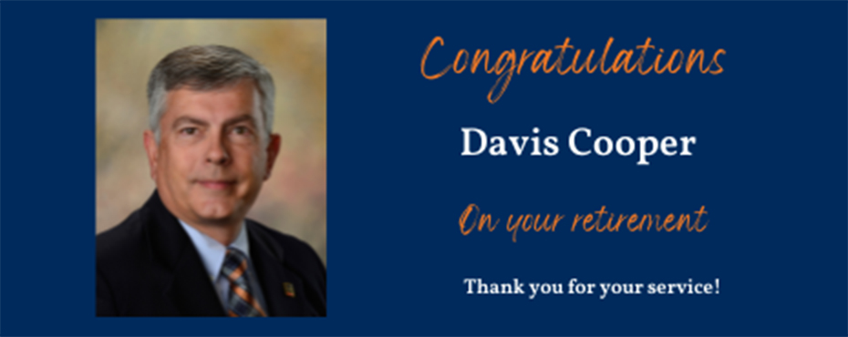 Image of Davis Cooper and text 'Congratulations Davis Cooper on your retirement. Thank you for your service.'