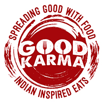 Red circle with the word 'Good Karma' in the middle written in white.