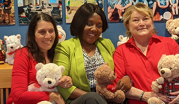 From right, President, JoAnn Pope of the United Methodist Church Women's Fellowship, Dr. Elizabeth Quansah, Director, Outreach Global in the middle and Linda Self, Secretary of the Crawfordville United Methodist Church Women's Fellowship with stuffed animals