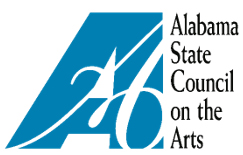 Alabama State Council on the Arts and blue icon which is a letter A and then a white script A overlay