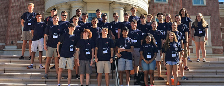 A group of campers from Senior Tigers Engineering Camp pose for their group photo.