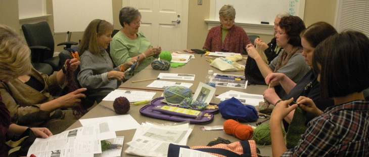 Older people during a knitting group
