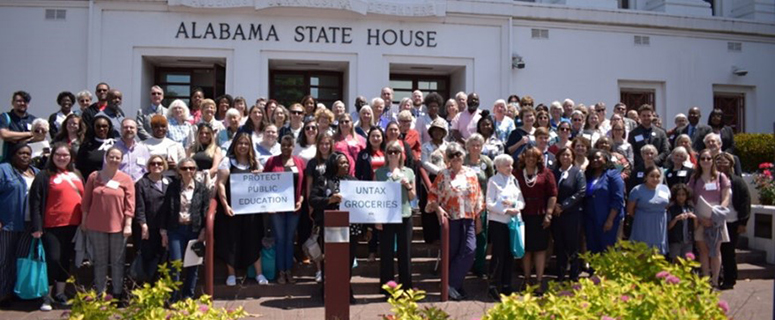 Arise members and supporters gathered in front of the Alabama State House during Legislative Day.