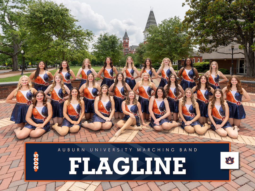 2025 Flagline posing with Landon and Samford halls in the background